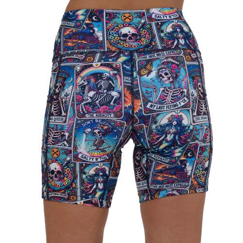 back of the 7 inch tarot cards print shorts against a white background