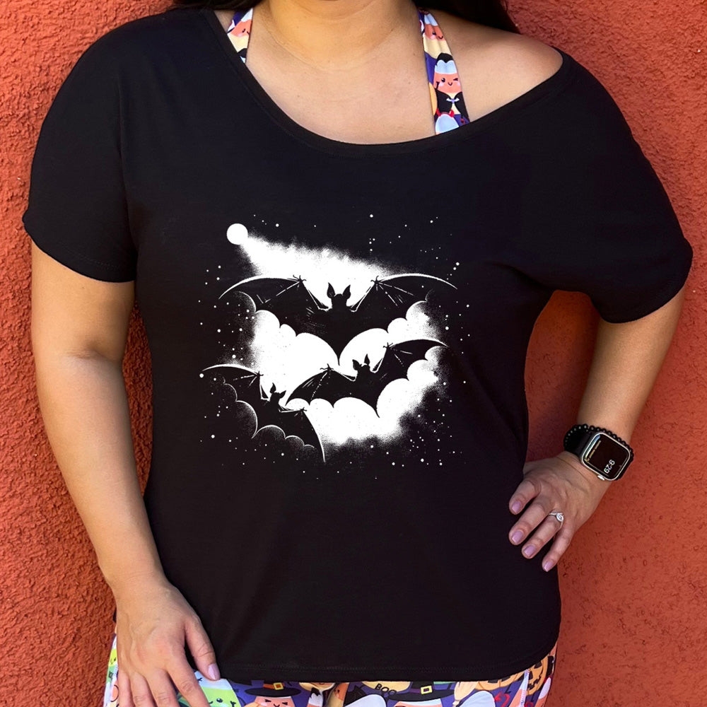 shirt with bats silhouette graphic on it