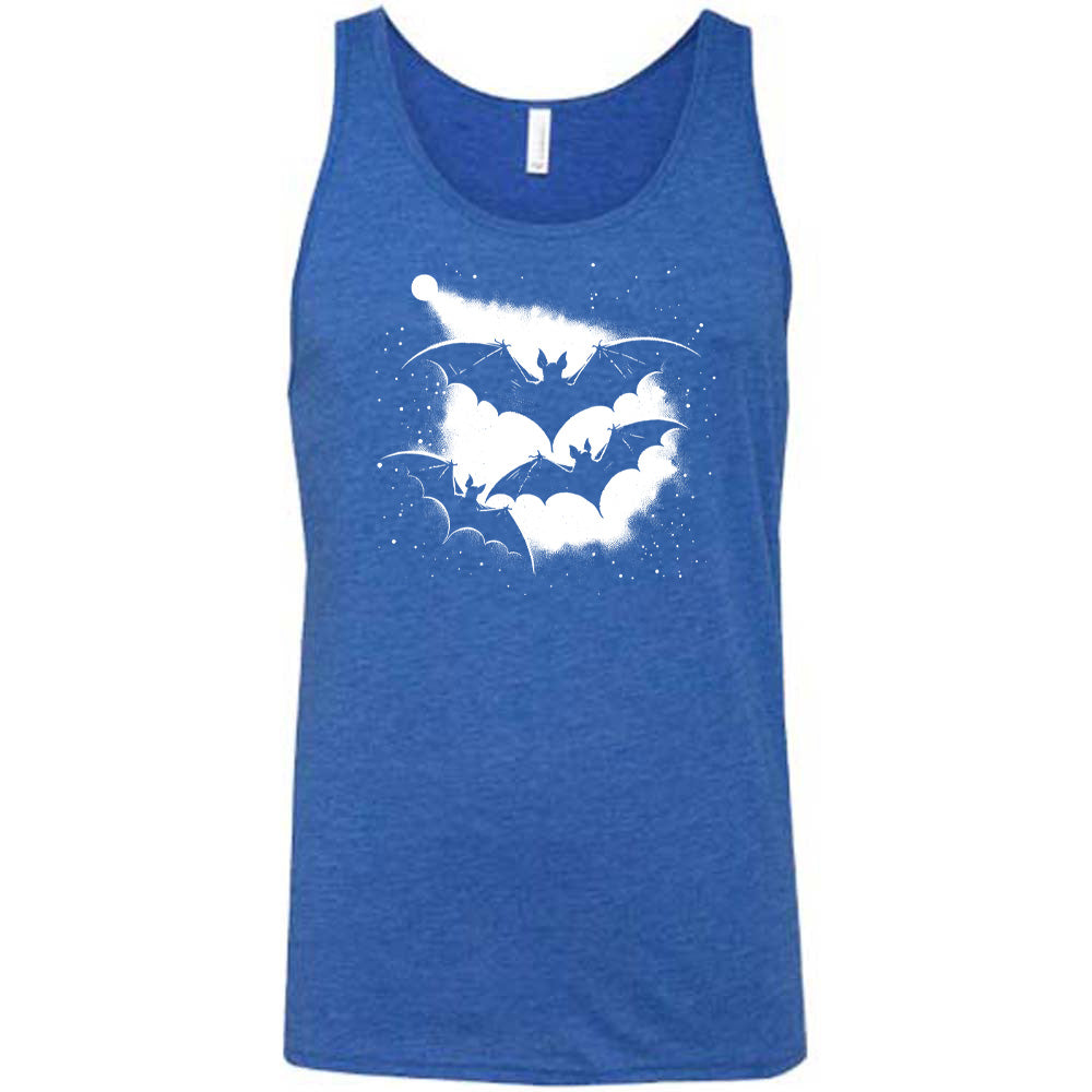 Blue colored tank with bats silhouette graphic on it