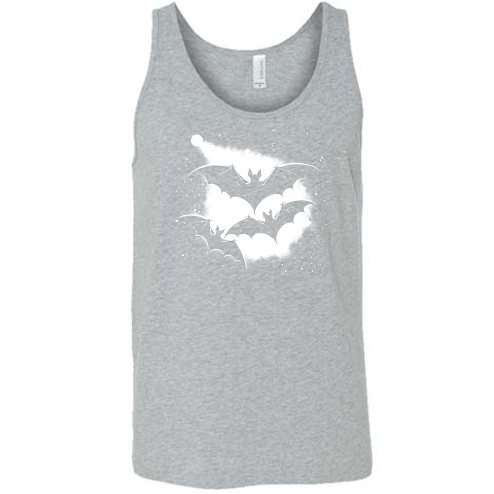 Grey colored tank with bats silhouette graphic on it