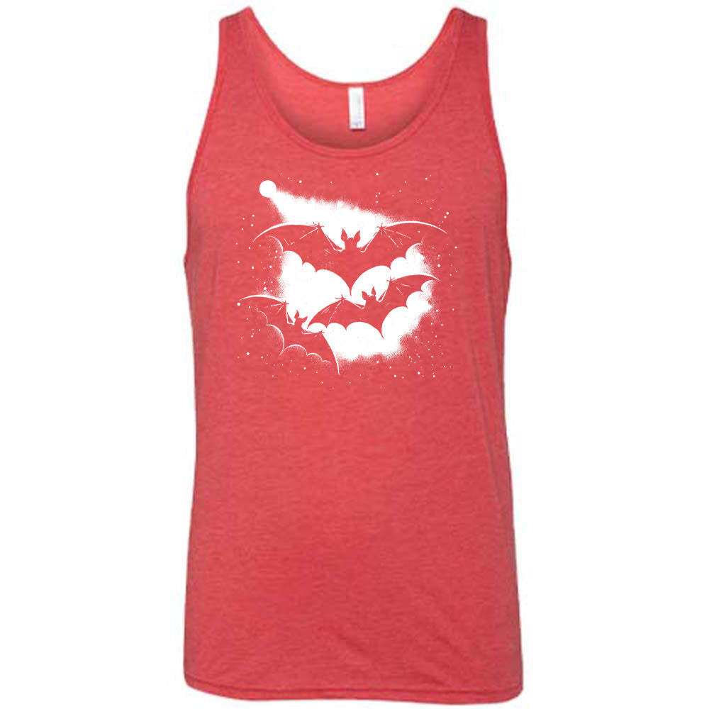 Red colored tank with bats silhouette graphic on it