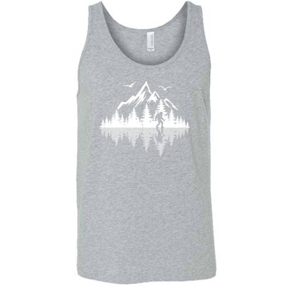 Grey colored tank with bigfoot in nature with reflection graphic on it