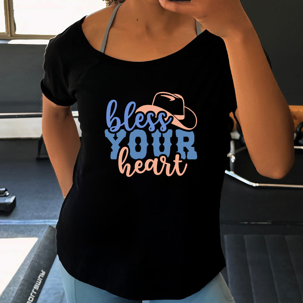black slouchy shirt with a cowboy hat graphic on it that says "Bless Your Heart"