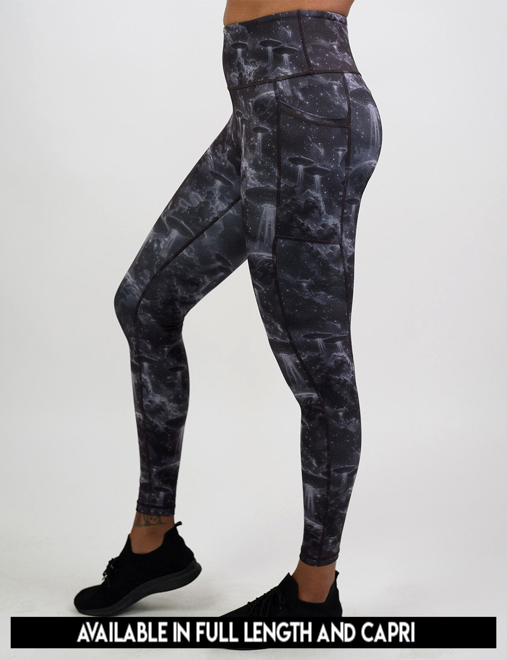 available lengths for the alien space ship invasion leggings, lengths include full length and capri