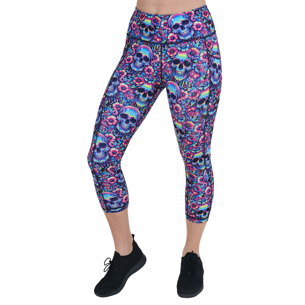 capri length neon skull print leggings