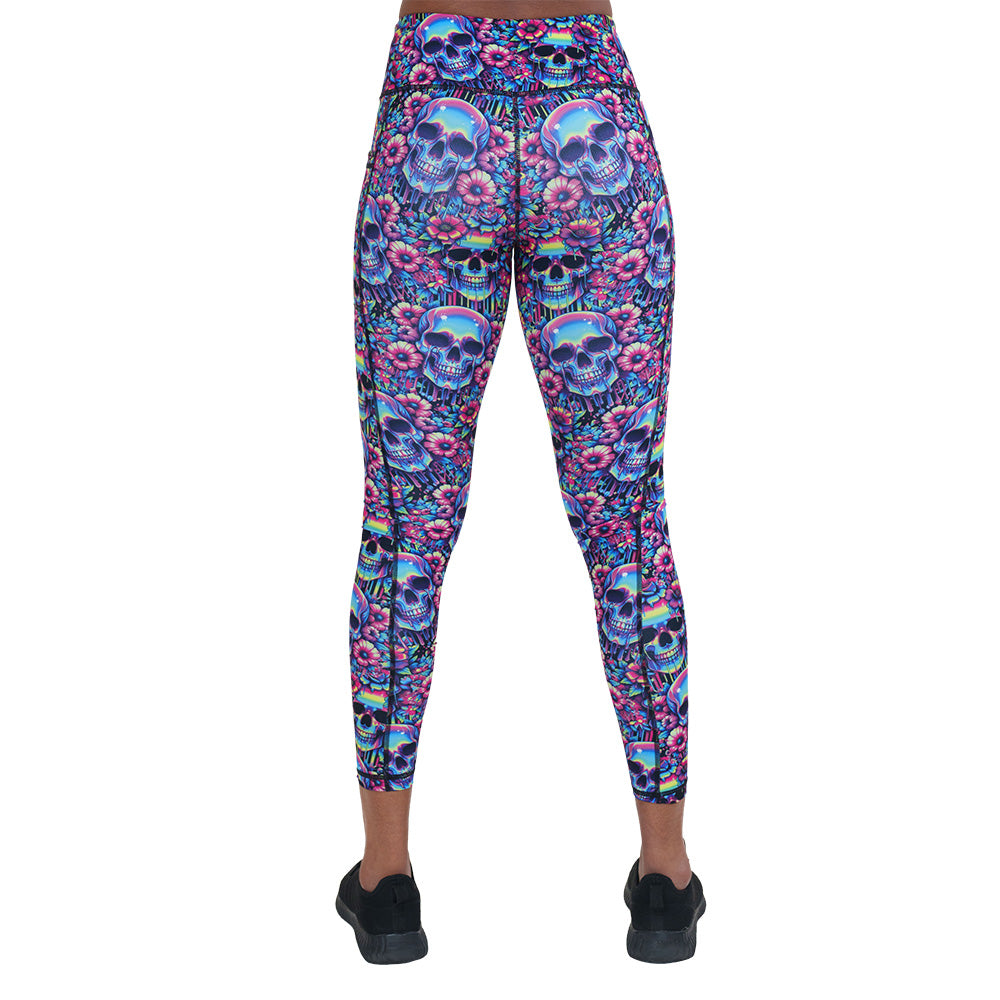 back of the neon skull print leggings