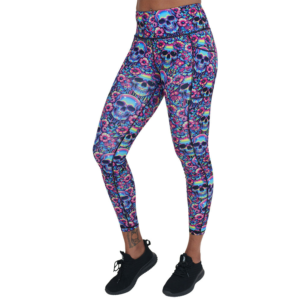 neon skull print leggings