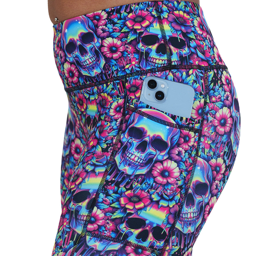 side pocket on the neon skull print leggings