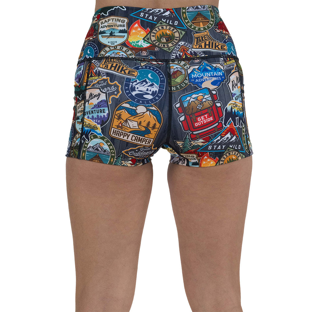 back of the 2.5 inch travel inspired shorts
