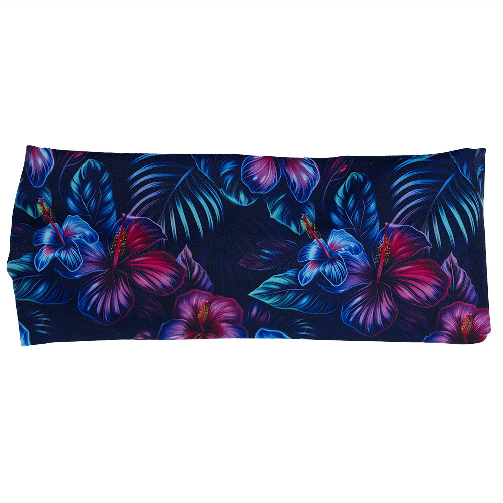 blue and pink tropical flower patterned headband
