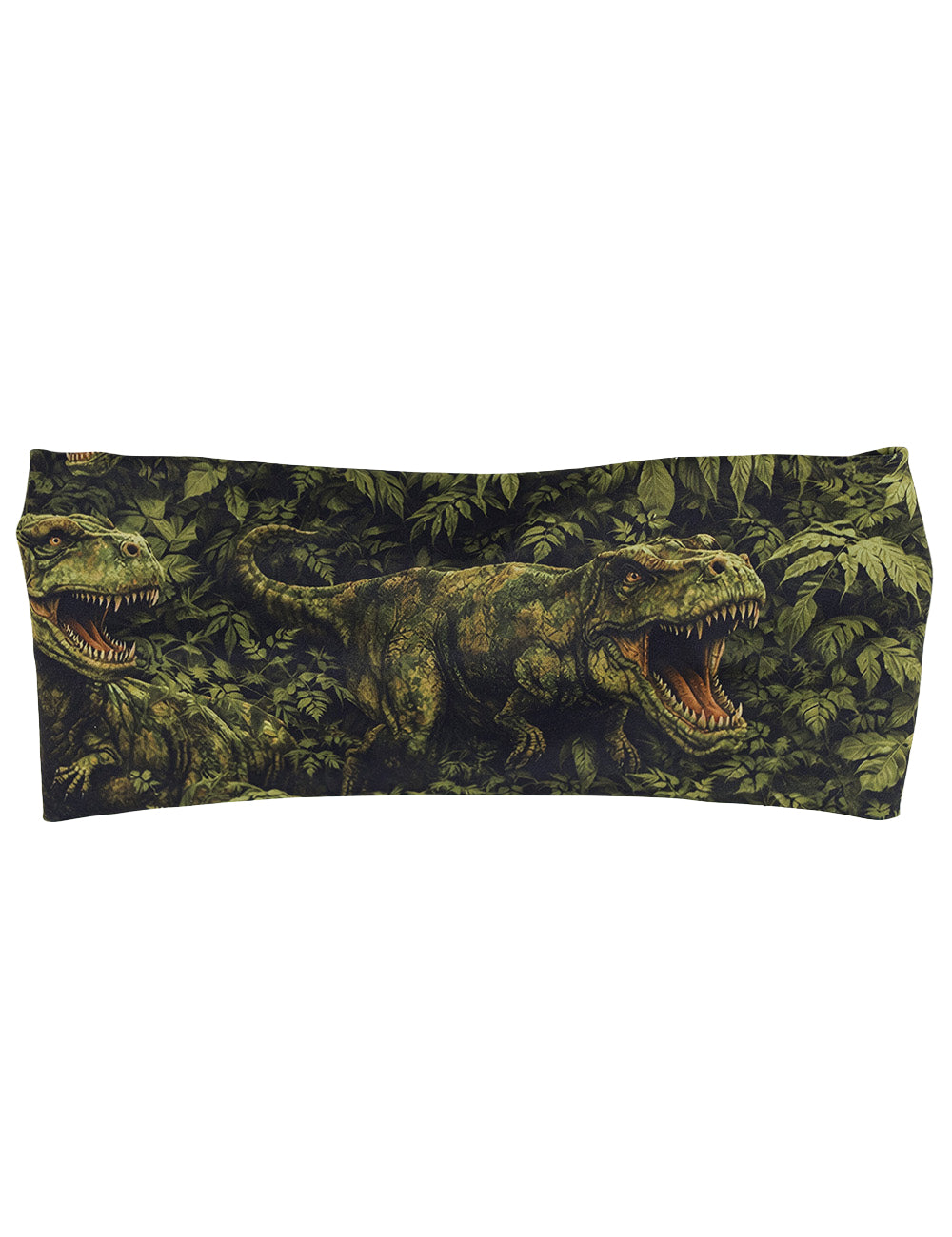 front of the t-rex forest headband against a white background
