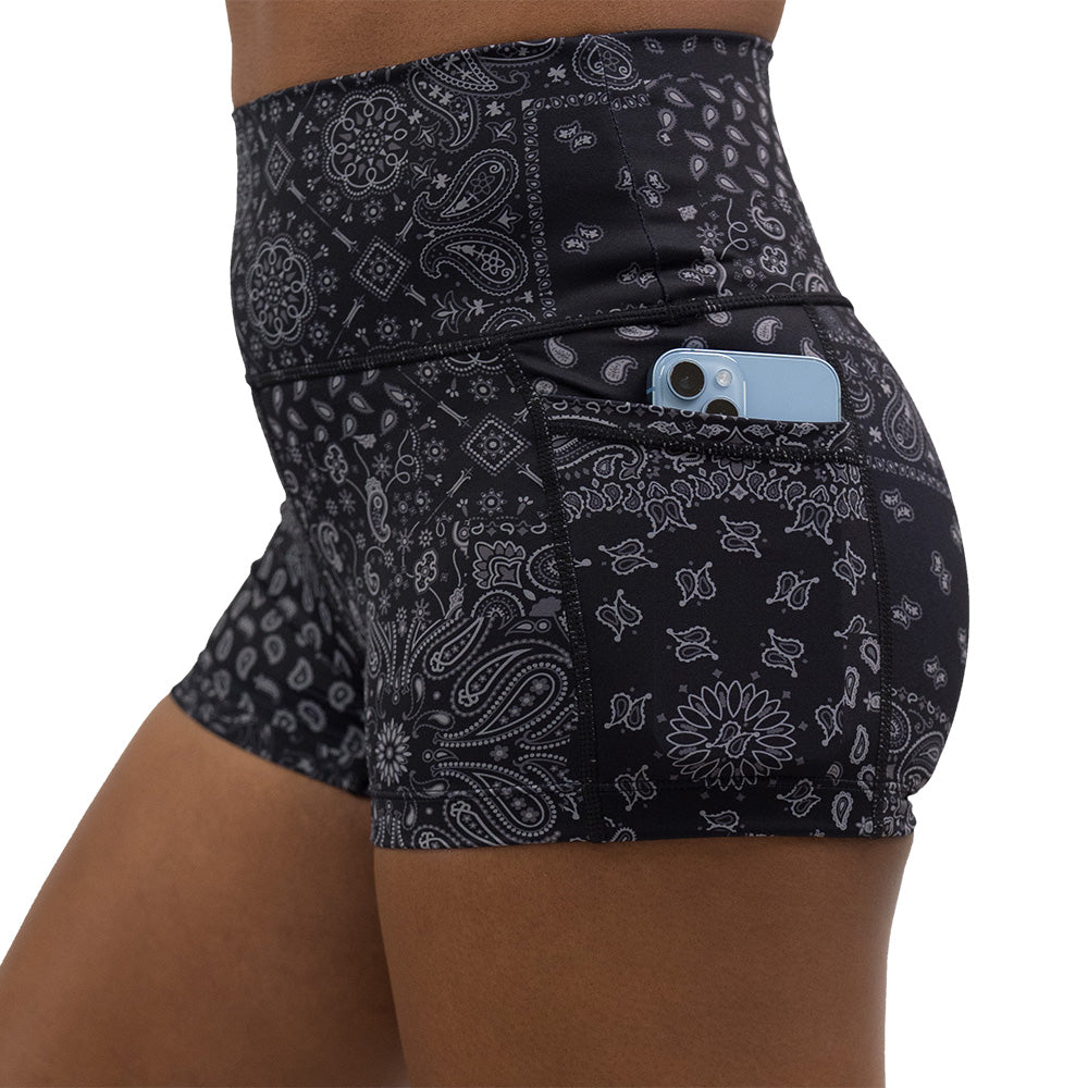 black paisley patterned shorts