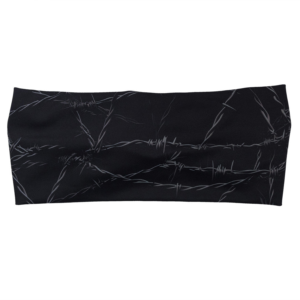 black headband with a white barbed wire pattern on it