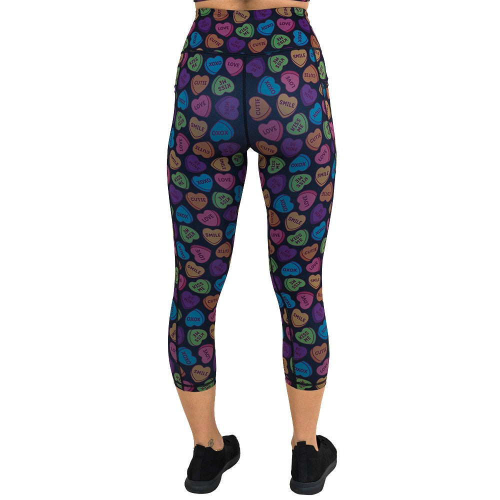 back of the valentine heart candy print leggings