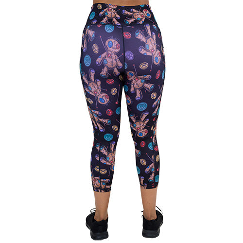 back of the black voodoo doll patterned leggings