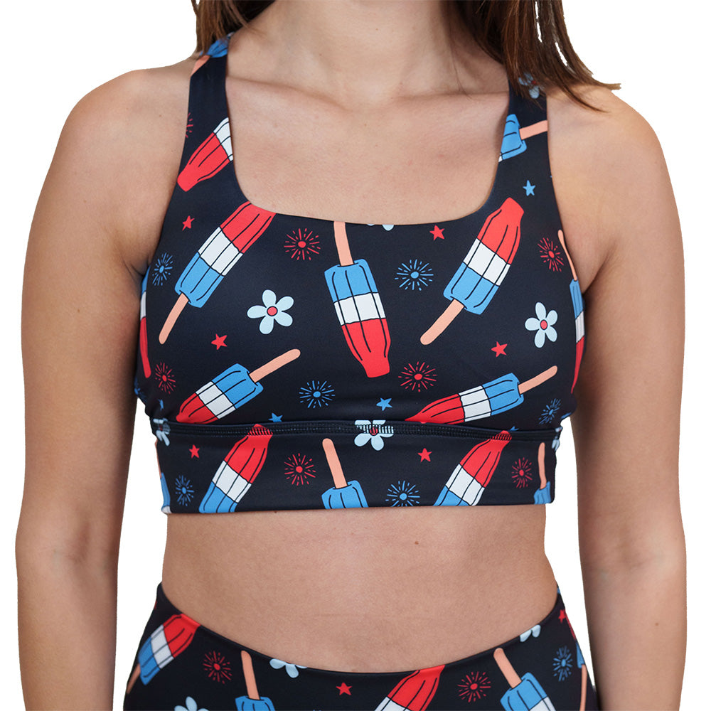 red, white and blue popsicle print bra
