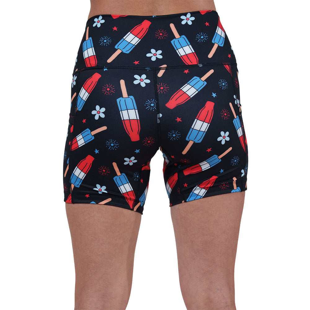back of the red, white and blue popsicle print shorts