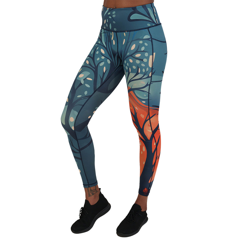 Blue leaf-patterned leggings