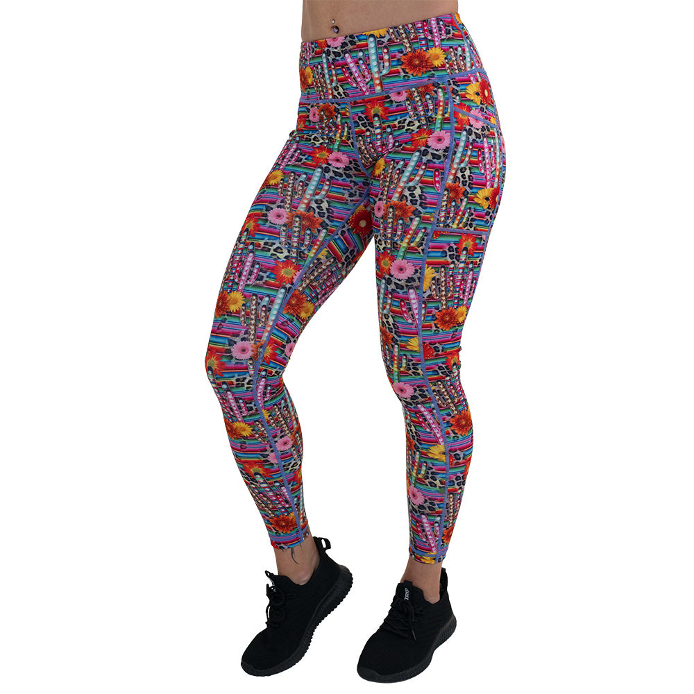 colorful cactus and flower print leggings