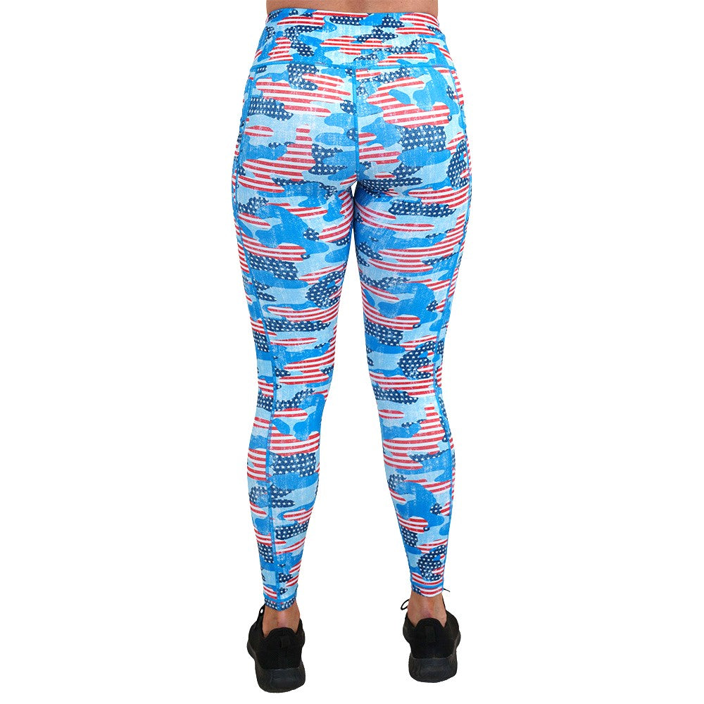 back of the camo flag print leggings