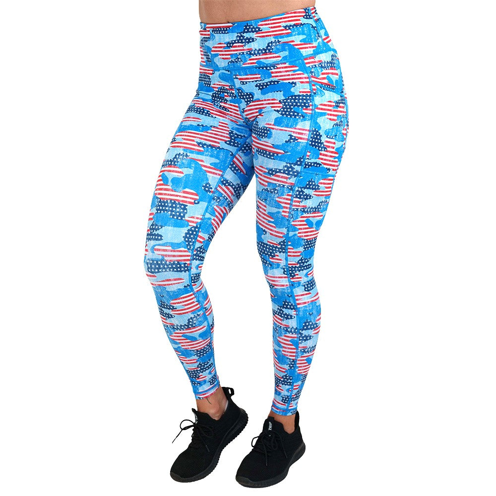 camo flag print leggings