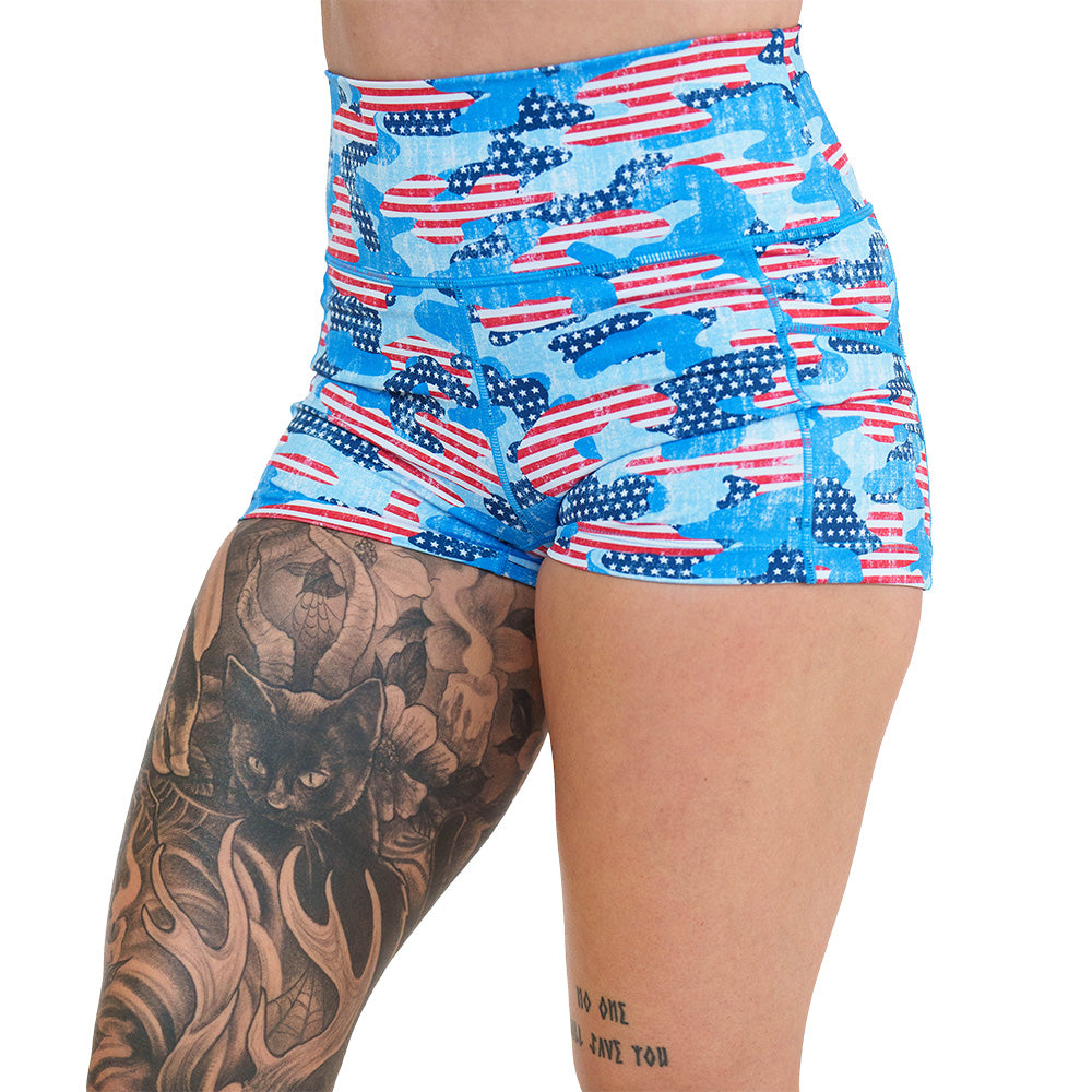 camo flag print shorts
