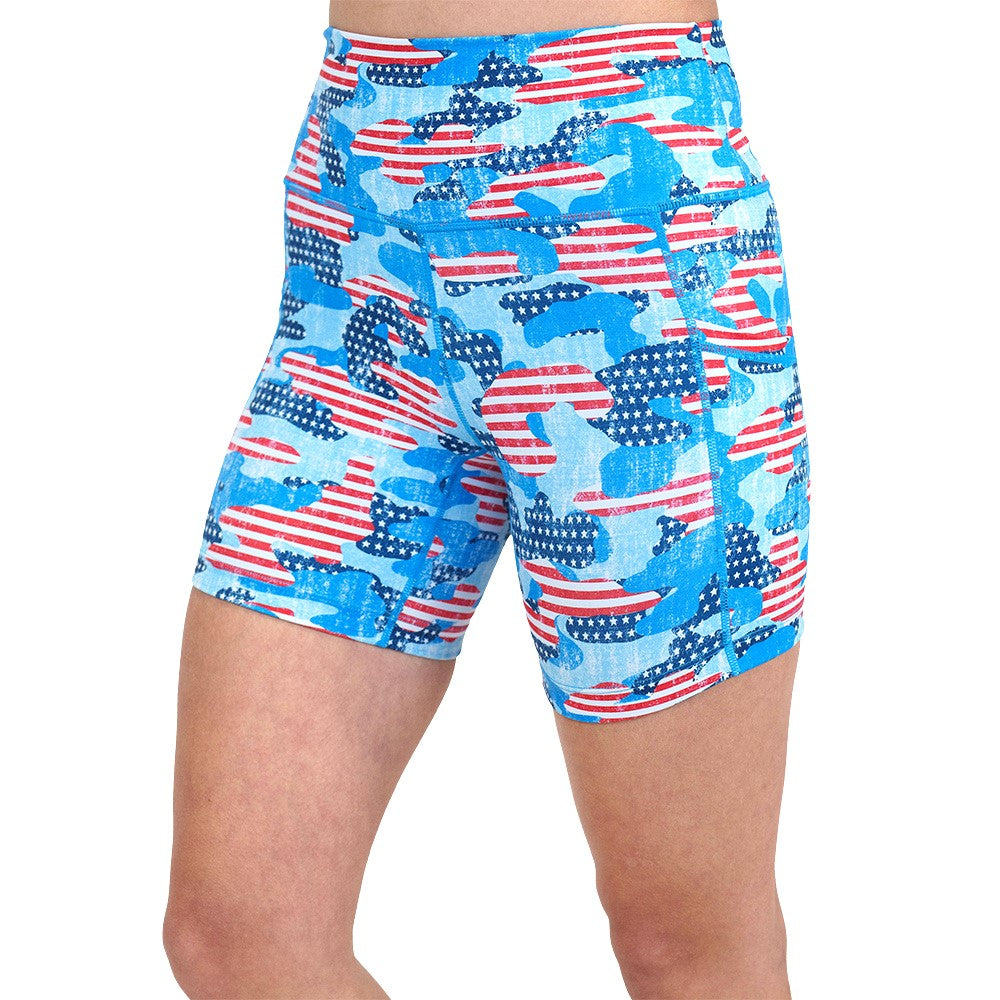 camo flag print shorts