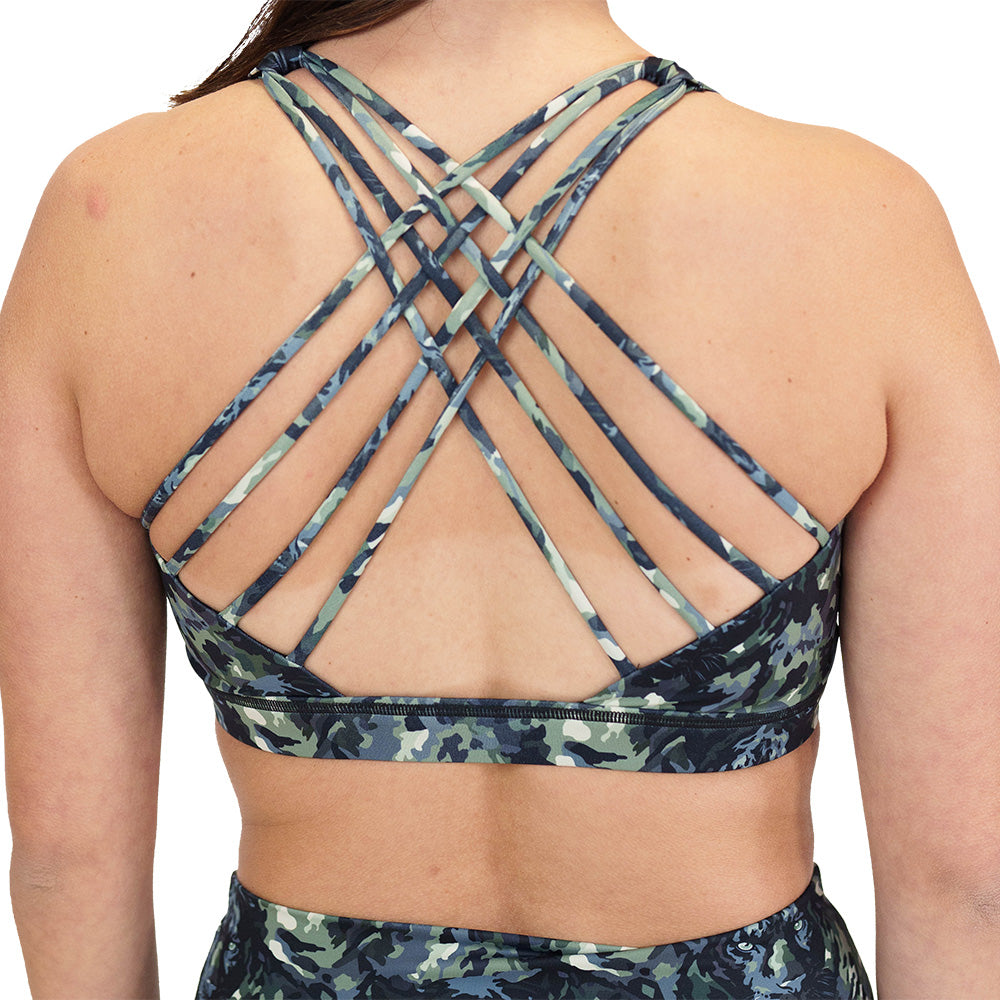 back of the panther camo print bra