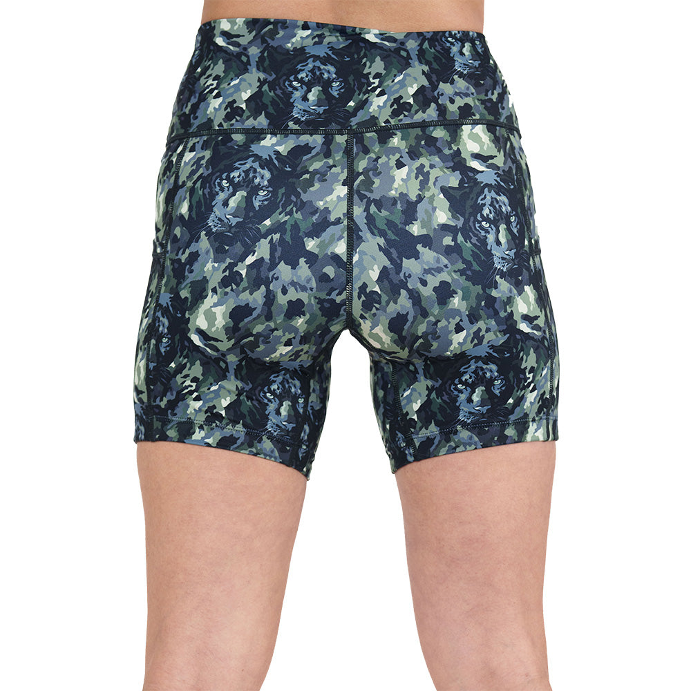 back of the panther camo print shorts