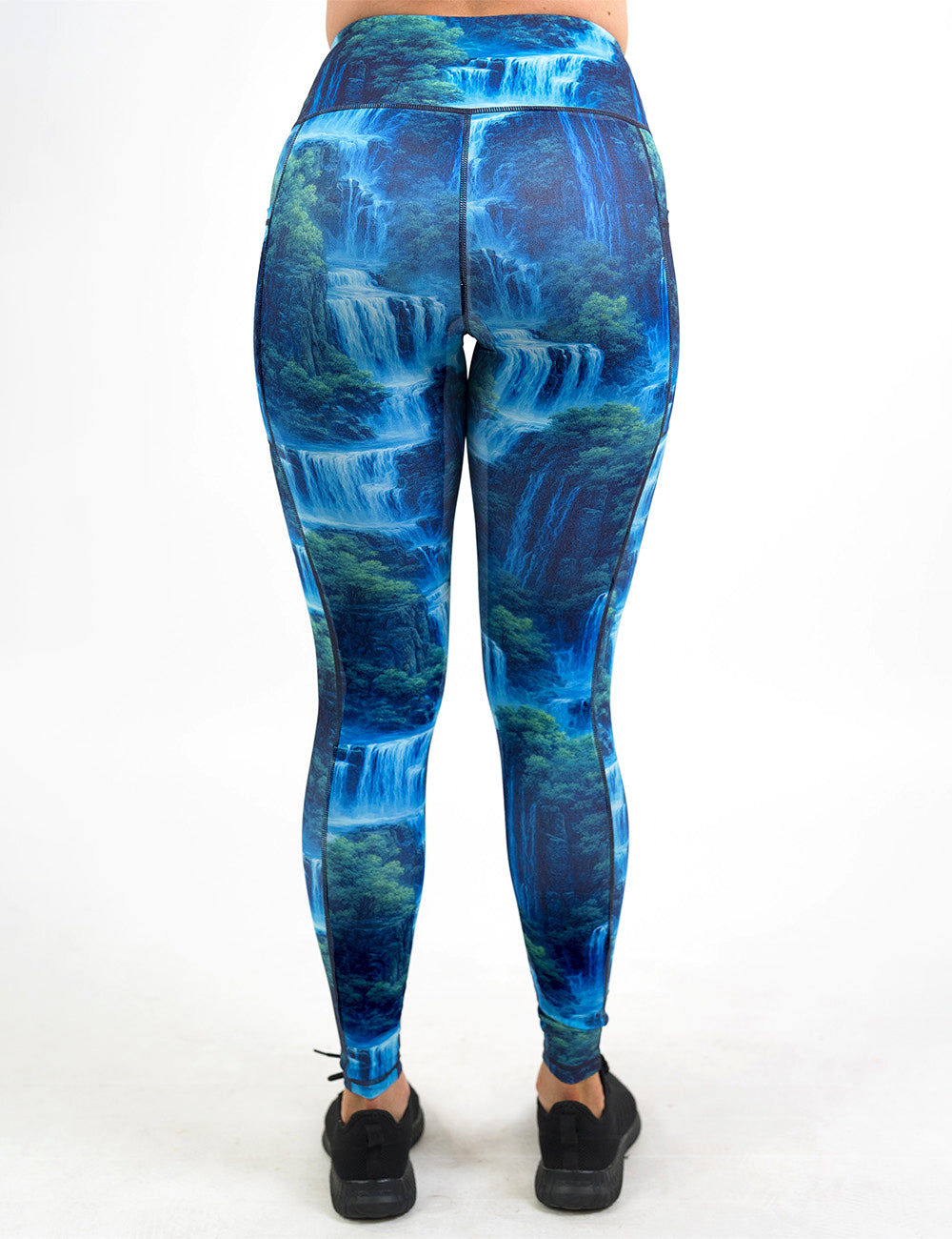 back of the full length waterfall leggings against a white background