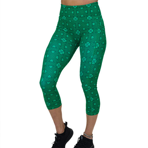 capri length green celtic knots patterned leggings