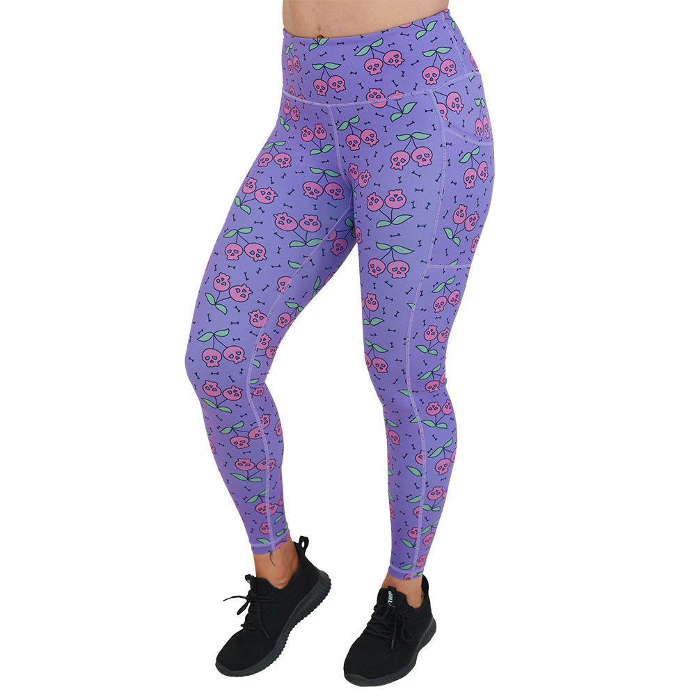 skull cherry print leggings