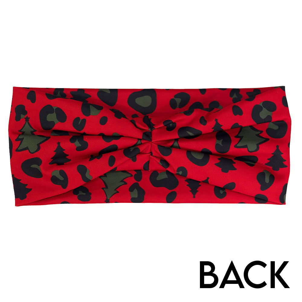 back of the red and green Christmas tree leopard print headband