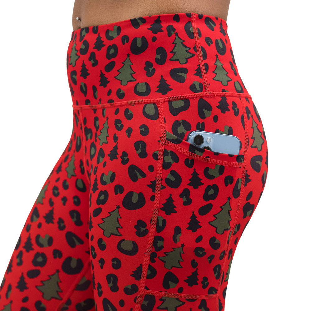 red and green Christmas tree leopard print leggings