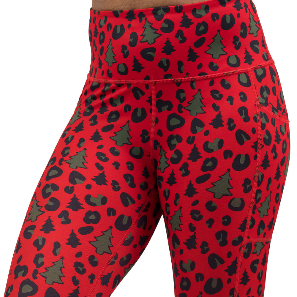 red and green Christmas tree leopard print leggings