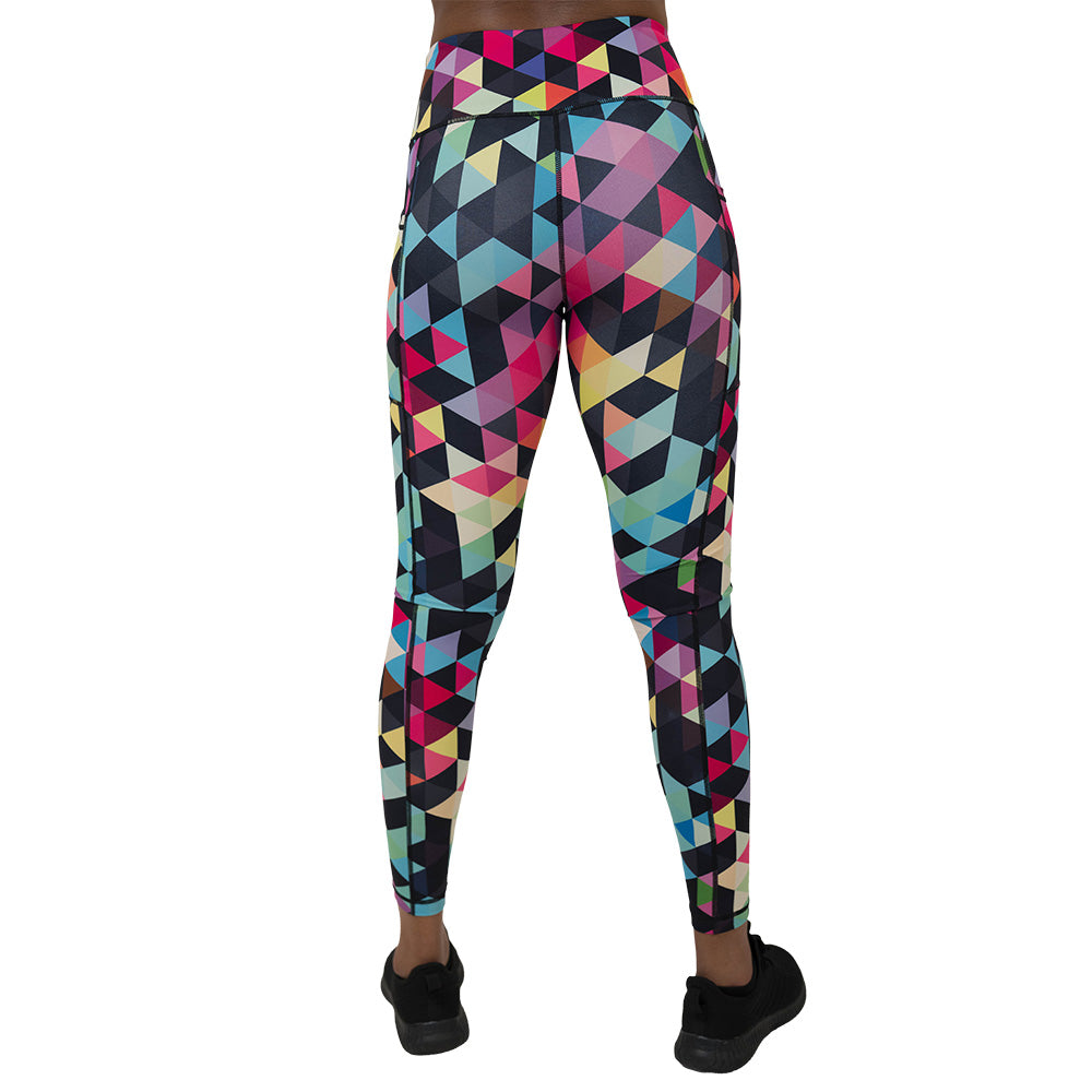 back of the Colorful geometric-patterned leggings on a white background