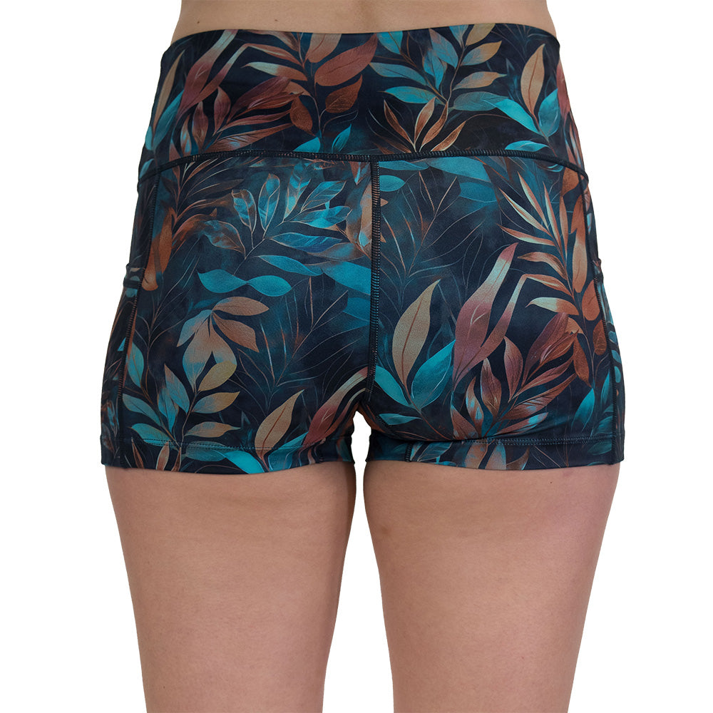 back of the Colorful leaf-patterned shorts