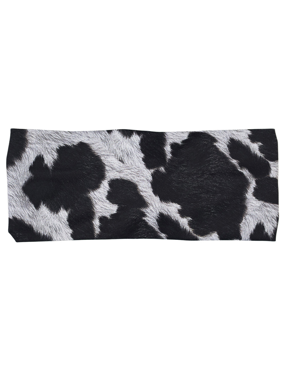 front of the cow print headband against a white background