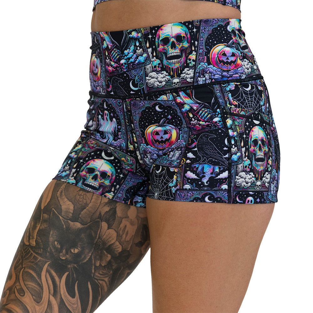 Colorful skull and ghost patterned shorts