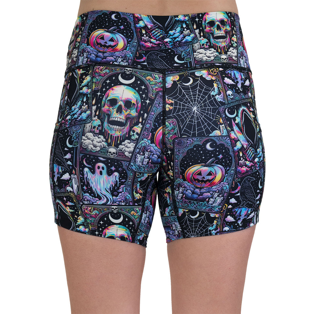 back of the Colorful skull and ghost patterned shorts