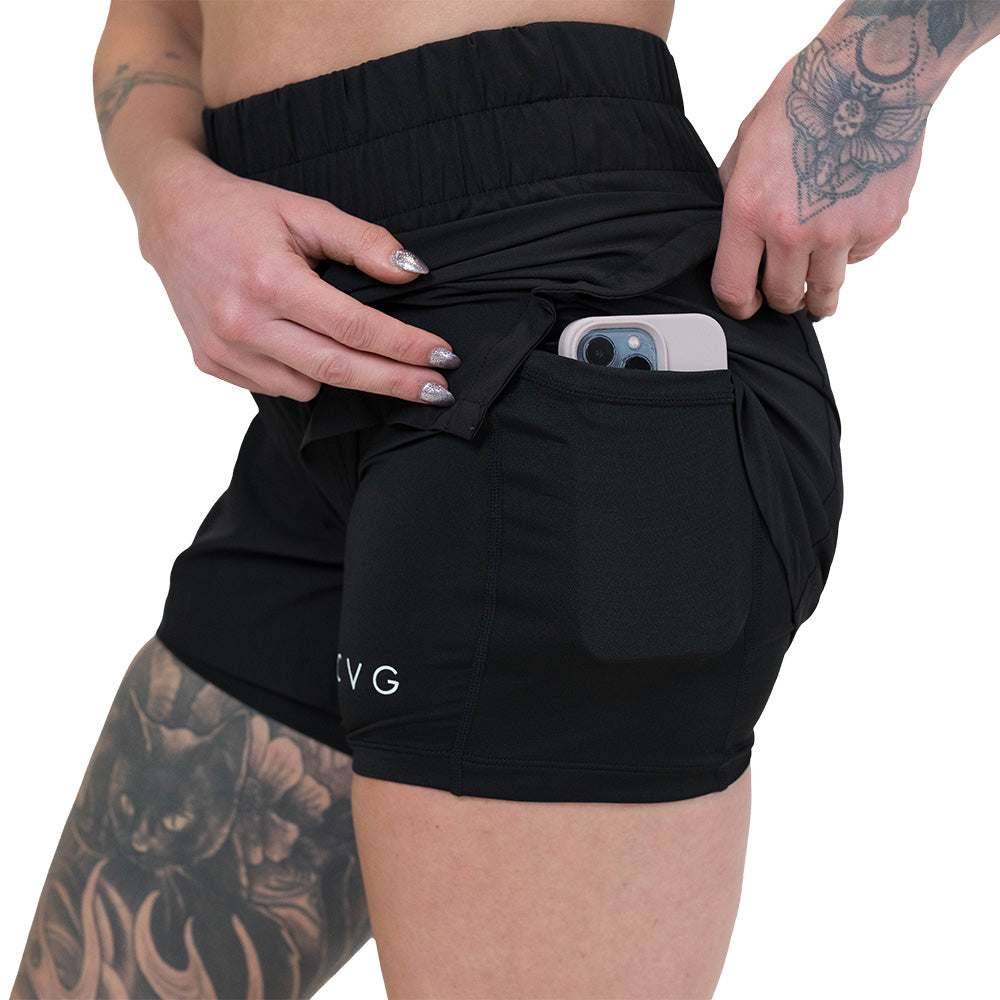 side pocket on the black shorts