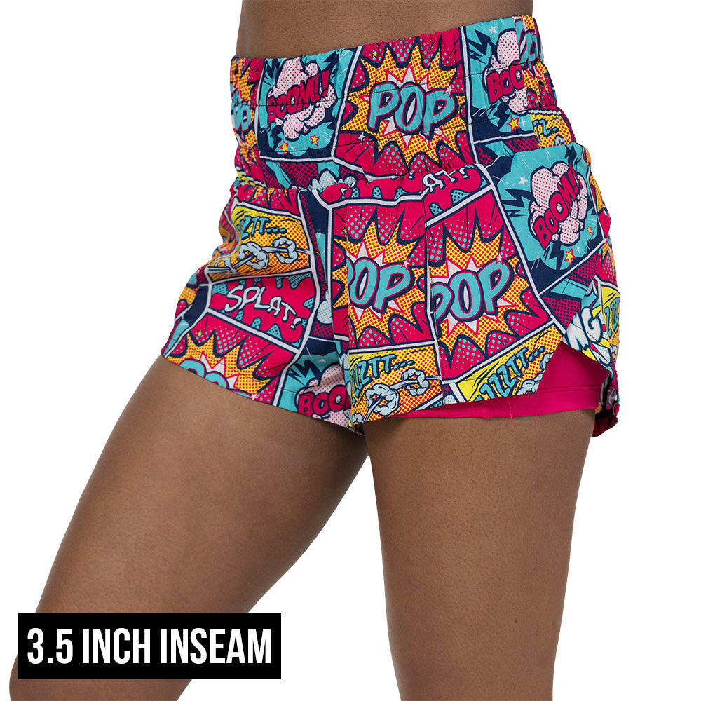 3.5 inch inseam pop art inspired shorts
