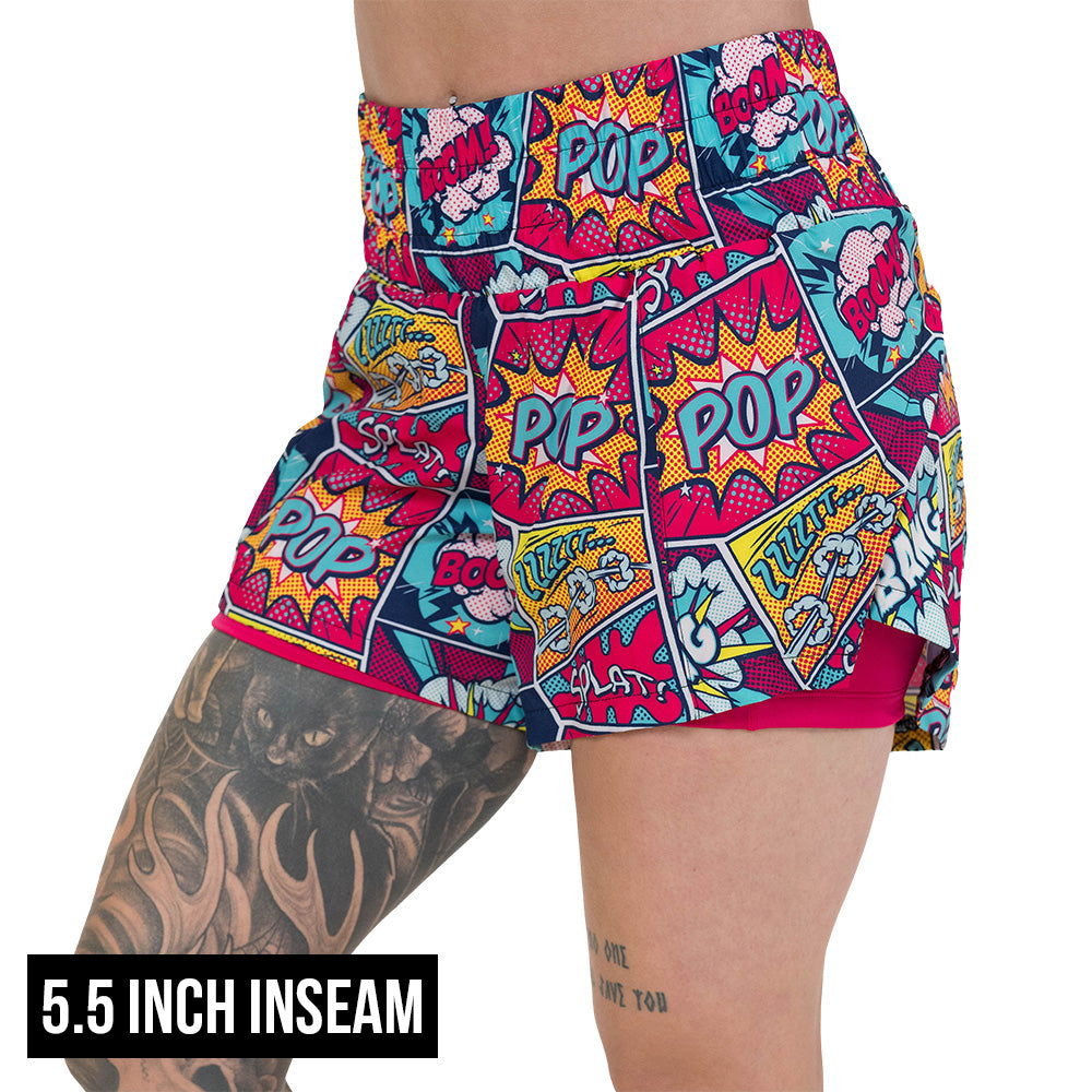 5.5 inch inseam pop art inspired shorts