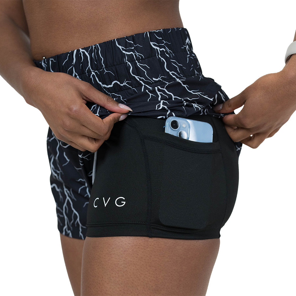 side pocket on the lightning print shorts