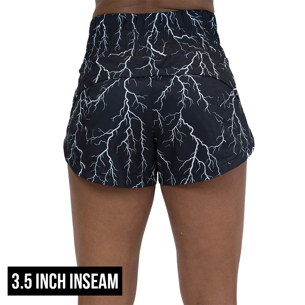 back of the 3.5 inch inseam lightning print shorts
