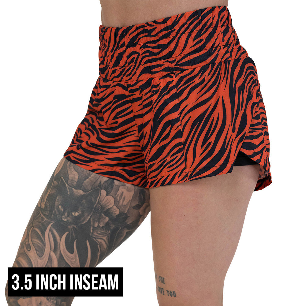 3.5 inch inseam tiger print shorts