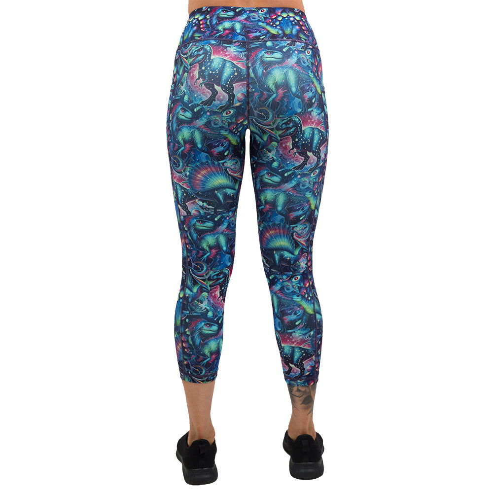 back of the leggings with colorful dinosaur design