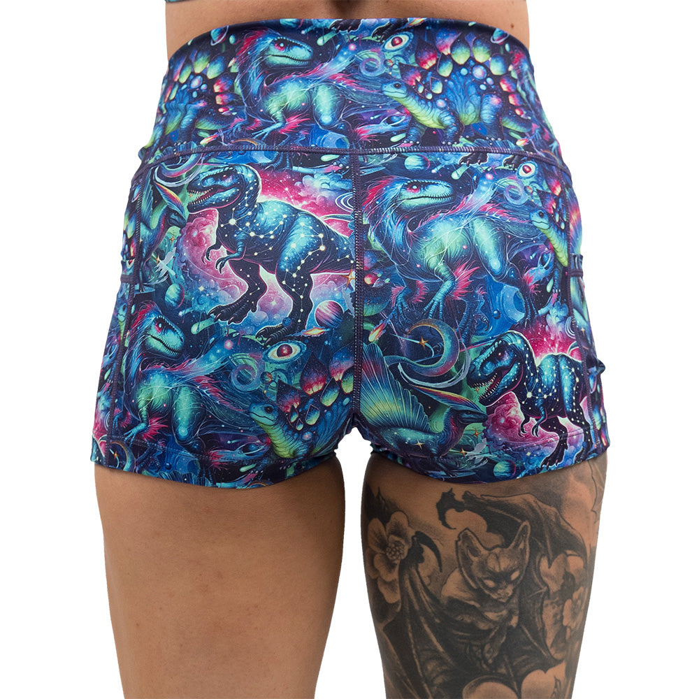 back of the shorts with colorful dinosaur design