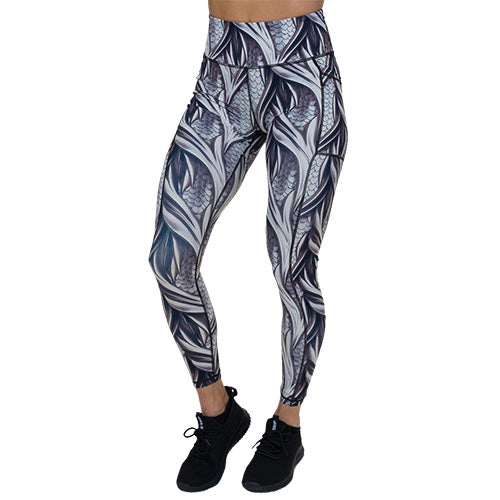 full length grey dragon scale print leggings