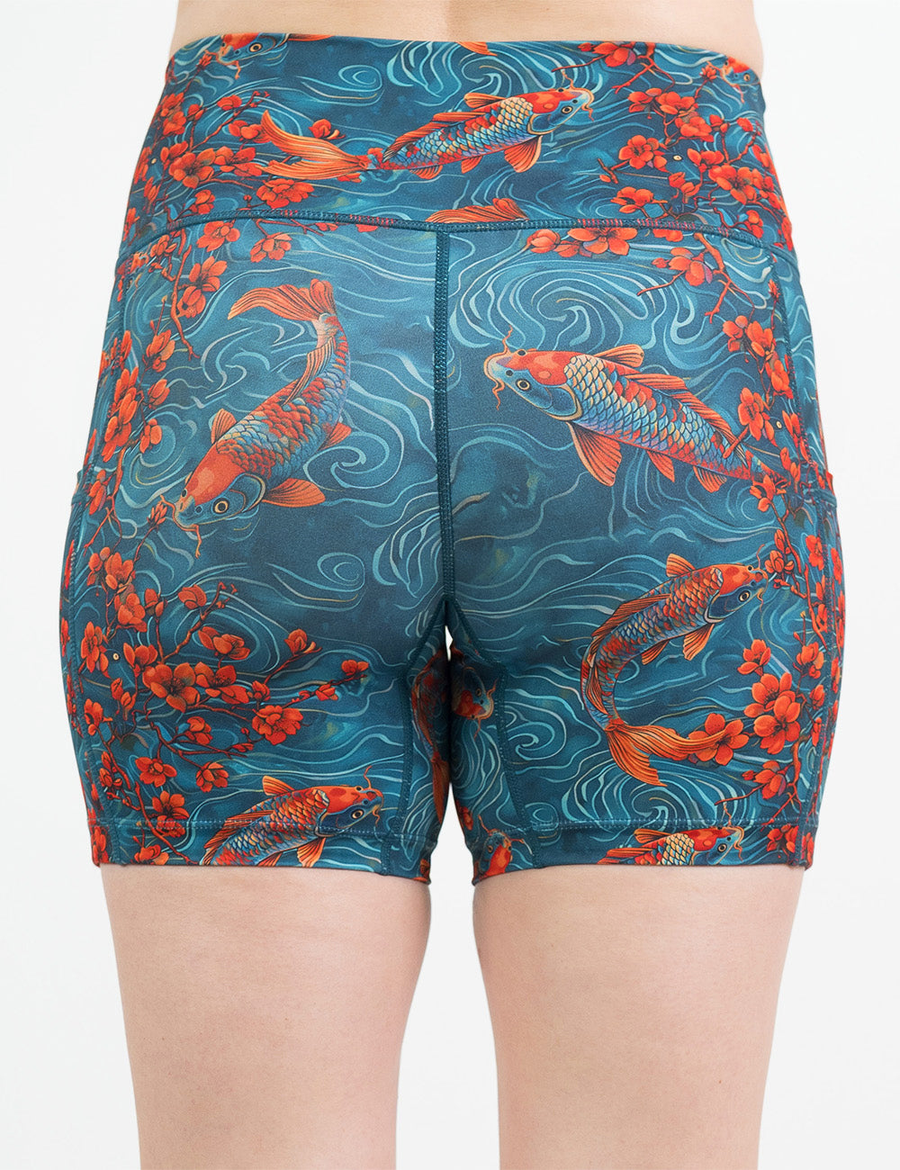 back of the 5 inch koi fish swimming with orange flowers shorts
